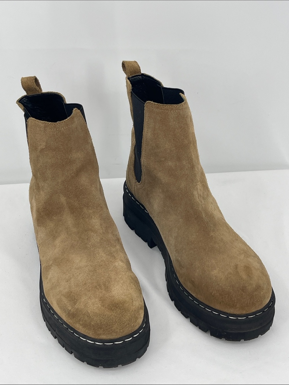 Marc Fisher Tan Suede Chelsea Lug Booties WOMENS SIZE 8.5 M